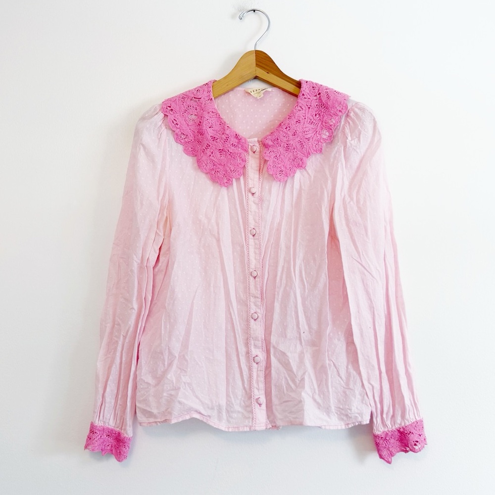 SEZANE Swiss dot lace collar blouse